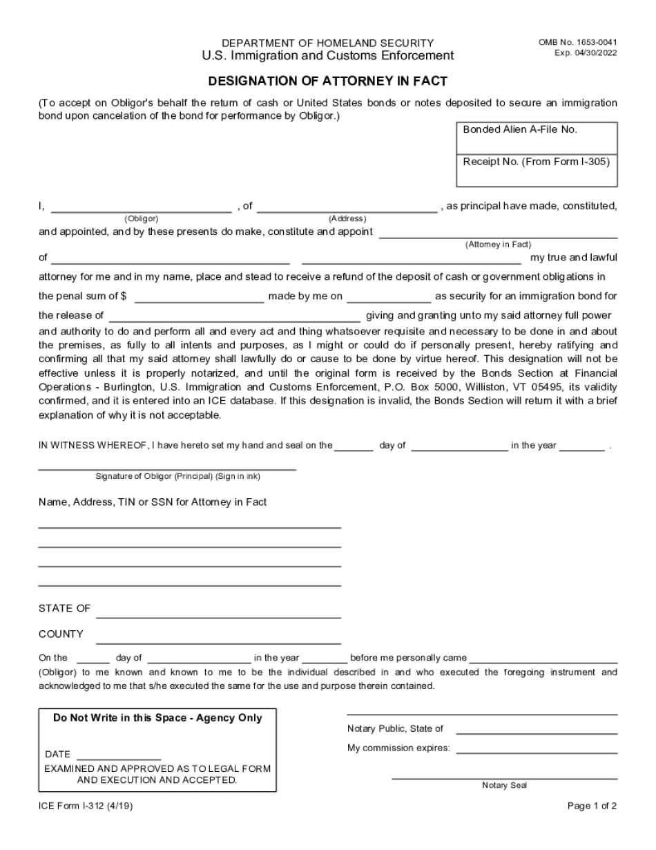 Fill In ICE Form I-312