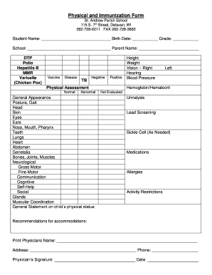 Physical and Immunization Form - uploads weconnect