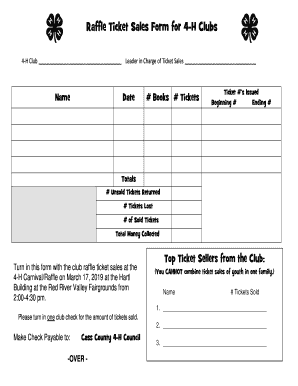 Raffle Ticket Sales Form for 4-H Clubs - ag.ndsu.edu