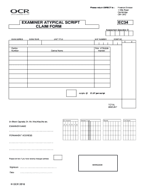 Sample letter for advertisement proposal - EXAMINER ATYPICAL SCRIPT EC34 CLAIM FORM - ocr.org.uk