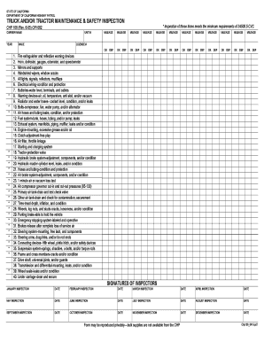 Truck and/or Tractor Maintenance &amp;amp; Safety Inspection, CHP 108. File version 11/09 changed &amp;quot;CELL&amp;quot; field on page one and two to a drop down box and protected signature fields - mb