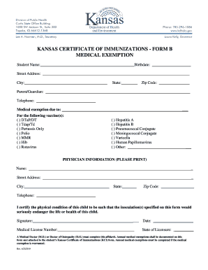 2019 KS Certificate of Immunization (KCI) - Form B Fill ...
