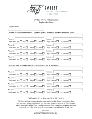 SWTest 2019 Golf Tournament Registration Form