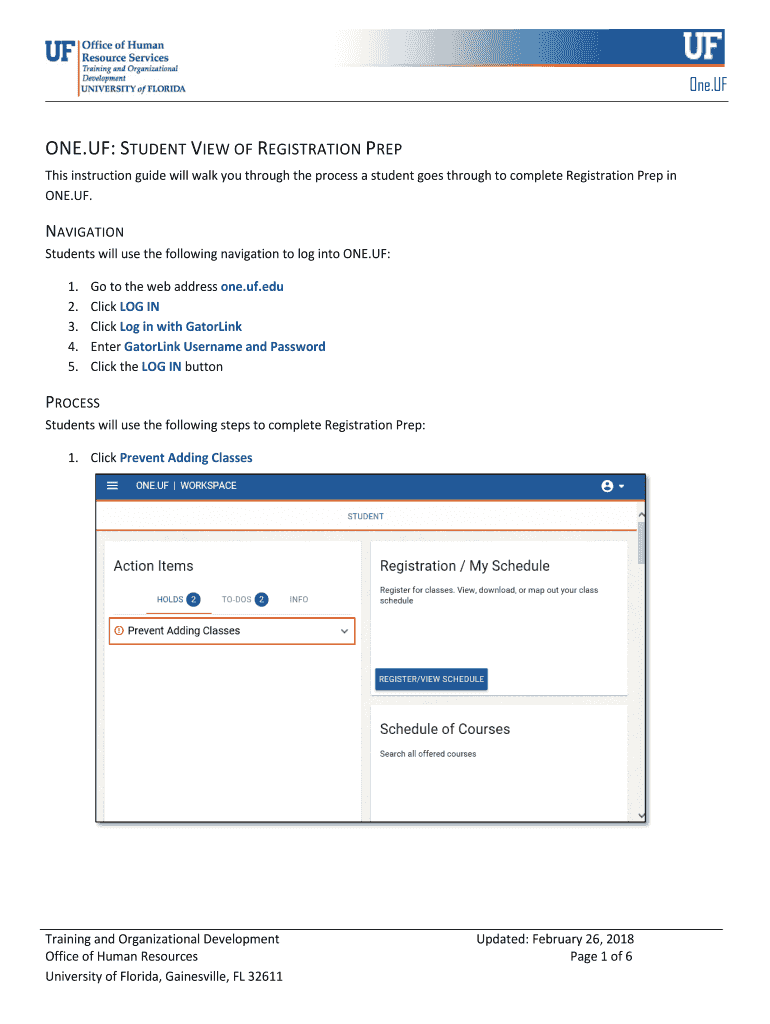 Fillable Online training hr ufl ONE.UF Registration Prep University