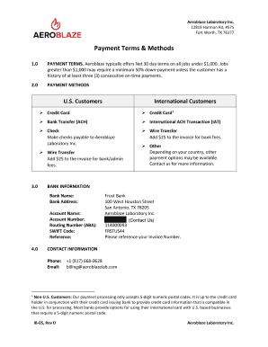 Payment Terms & Methods - Aeroblaze Lab