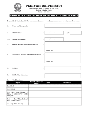 madras university phd guideship application form