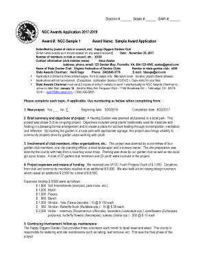 Fillable Online NGC Awards Application 2017-2019 Award #: NGC-Sample 1 ...