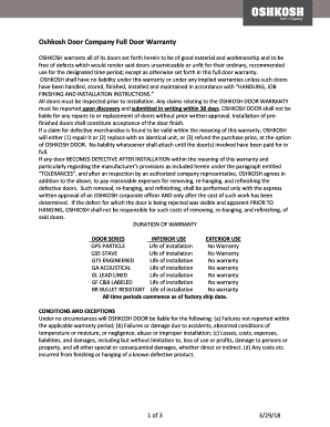 Fillable Online Wood Full Door Warranty Oshkosh Door Company Fax