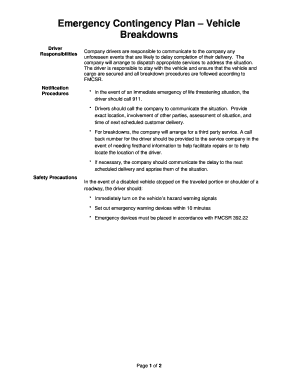 Emergency Contingency Plan - Vehicle Breakdowns - Ryder