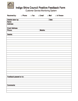 Positive feedback form(PDF, 51KB) - Indigo Shire