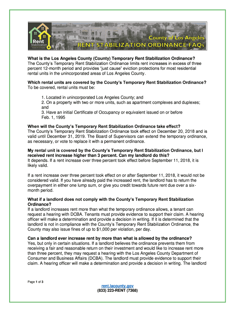 Fillable Online Temporary Rent Stabilization Ordinance? Department of