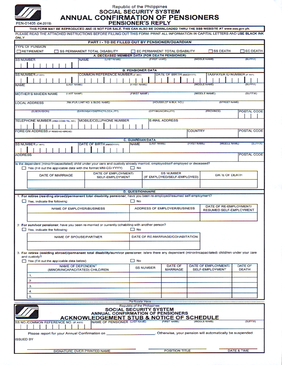 SSS Annual Confirmation Of Pensioners Form