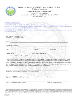Florida Private Investigator Intern Certificate