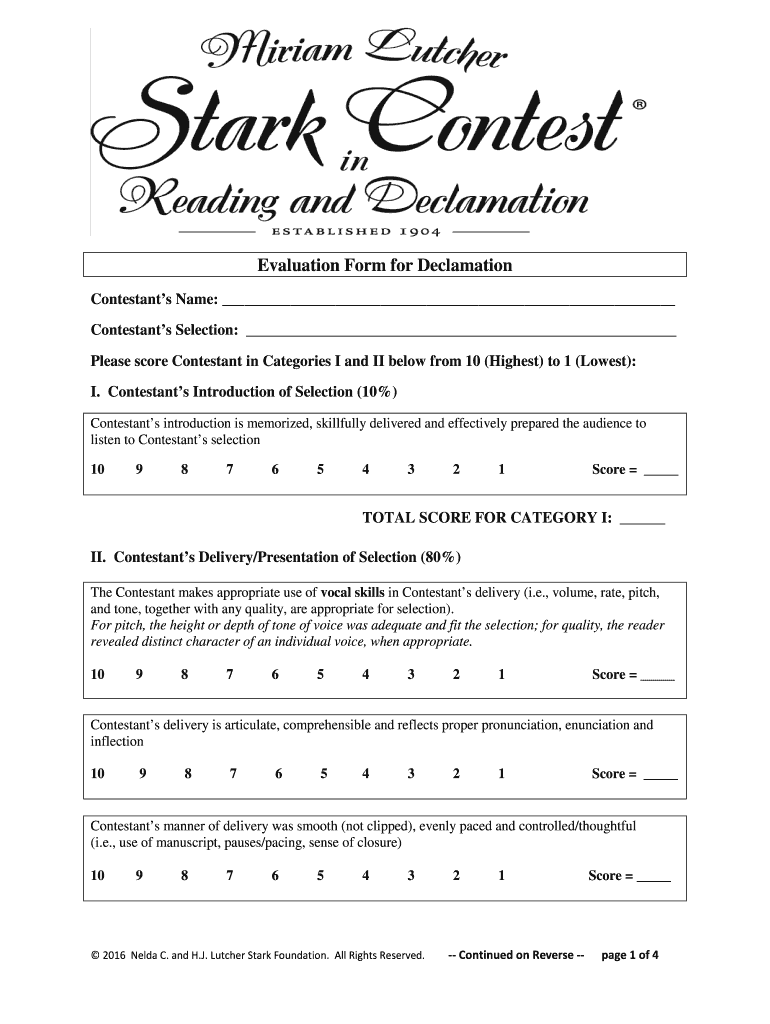 Fillable Online Miriam Lutcher Stark Contest in Reading and Stark