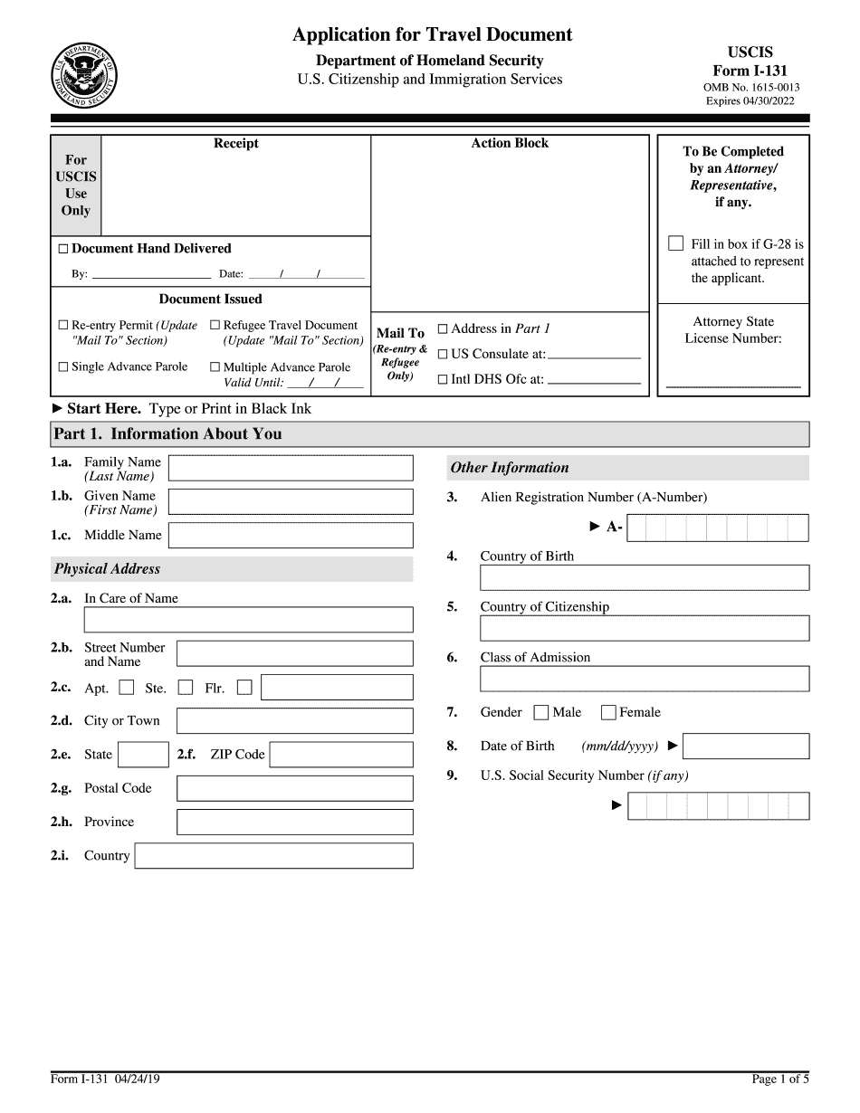 I-131 reentry permit sample form