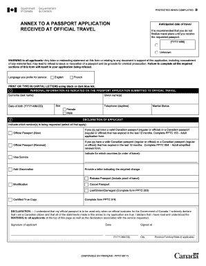 Canadian Passport Application Annex