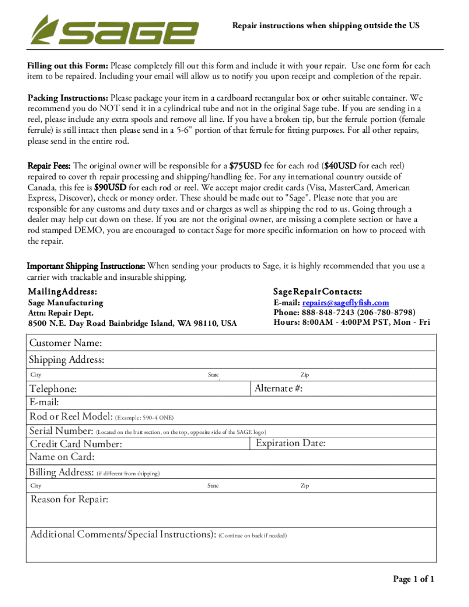 Sage Rod Repair Form