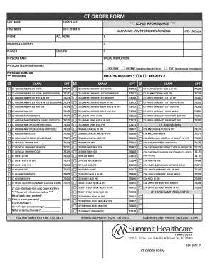 Fillable Online ct order form - Summit Healthcare Fax Email Print ...