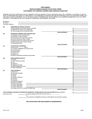 service/merchandise selection form prefunded statement of funeral ...