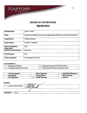 Proposed Ordinance O16-20 would amend and reordain the Stafford County Code regarding the disclosure of