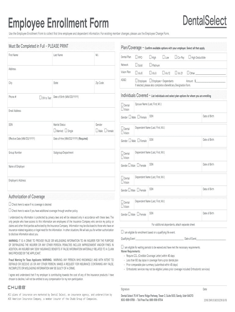 dental employee enrollment form Preview on Page 1