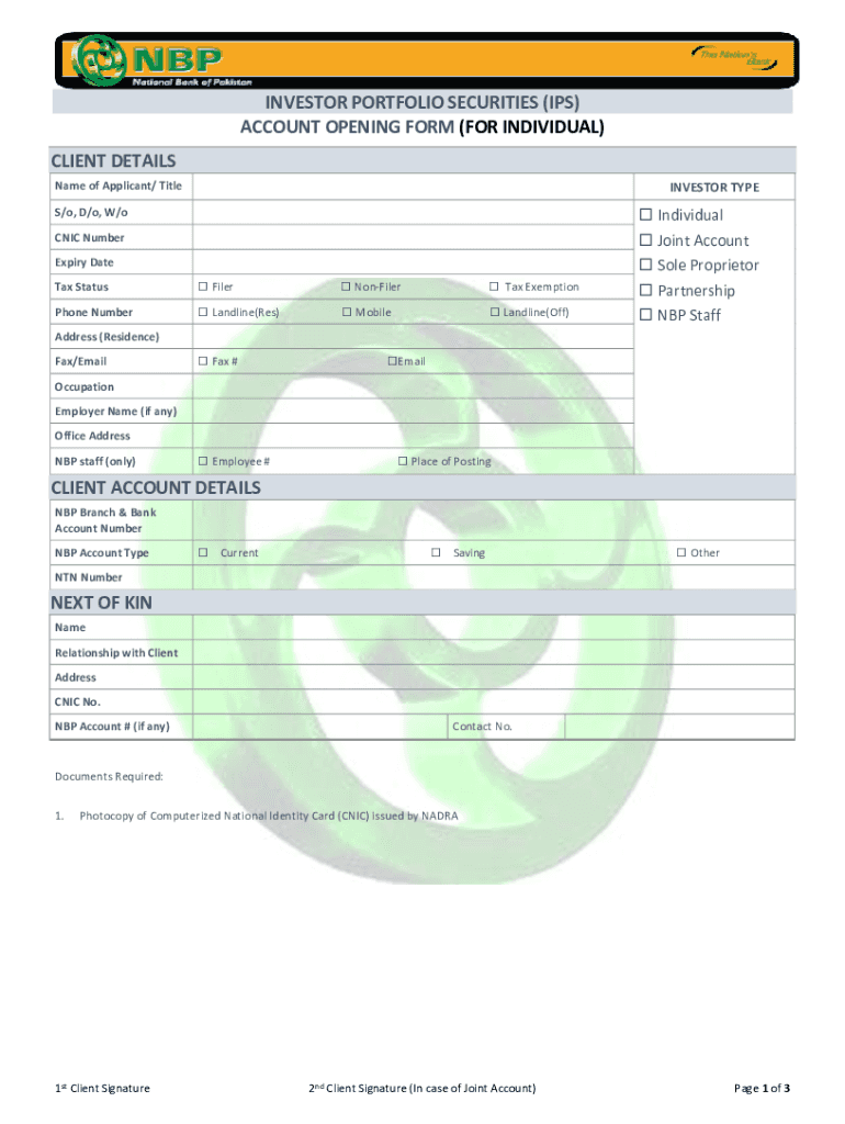 nbp account opening form Preview on Page 1