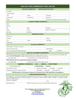 WMA NATIONAL MEMBERSHIP APPLICATION