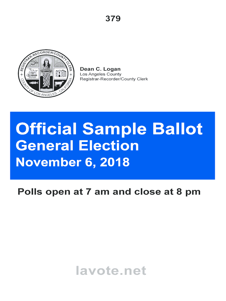 Fillable Online ESample Ballot Los Angeles County RegistrarRecorder