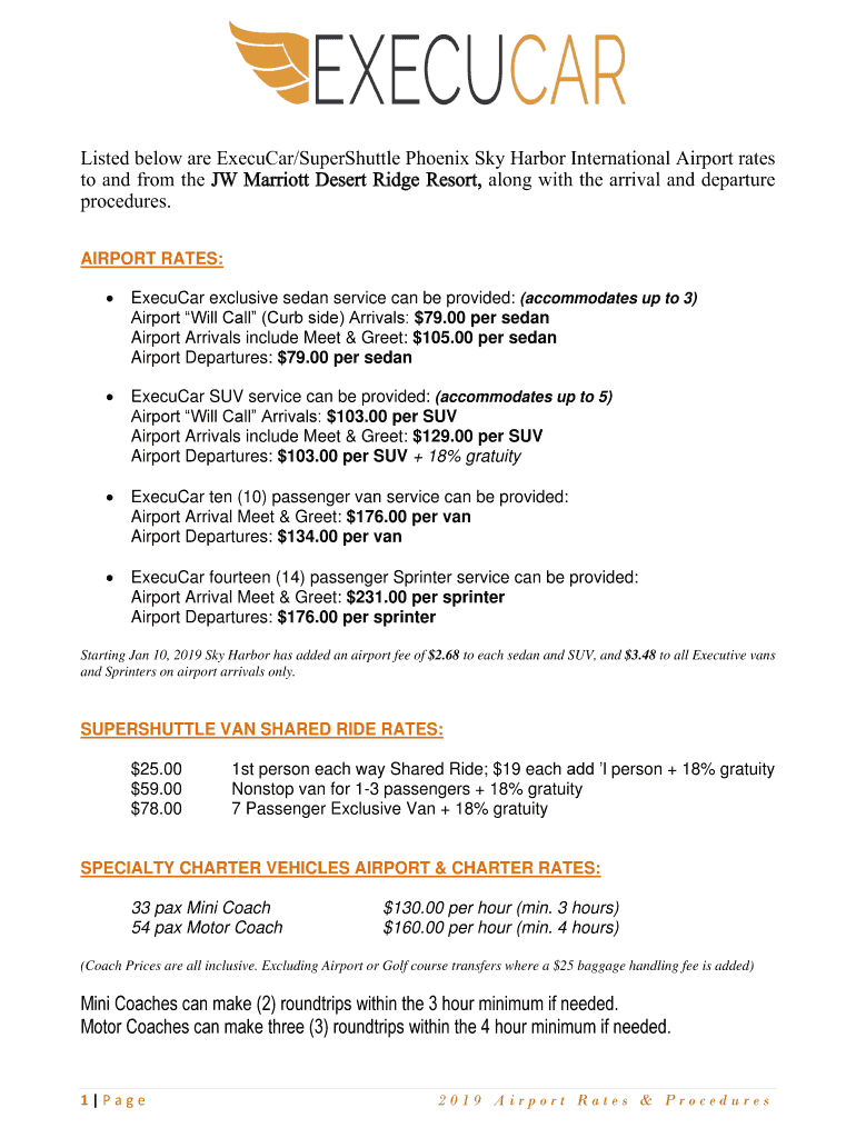 Fillable Online Listed below are ExecuCar/SuperShuttle Phoenix Sky