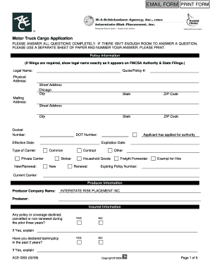 MOTOR TRUCK CARGO PROPOSAL FORM For use with Broad Form (15 ...