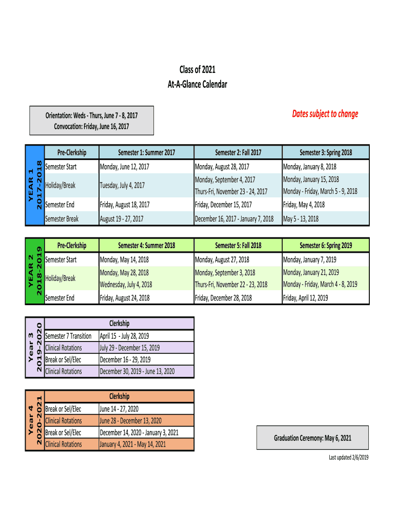 Fillable Online com msu Dates subject to change Class of 2021 AtA