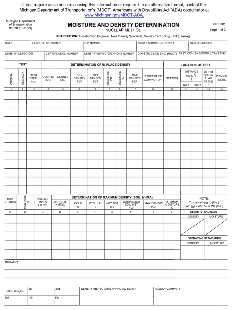 MOISTURE AND DENSITY DETERMINATION MOISTURE AND DENSITY DETERMINATION Preview on Page 1