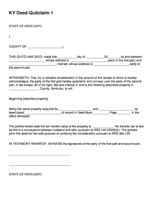 Fillable Online KY Deed-Quitclaim 1 Fax Email Print - pdfFiller
