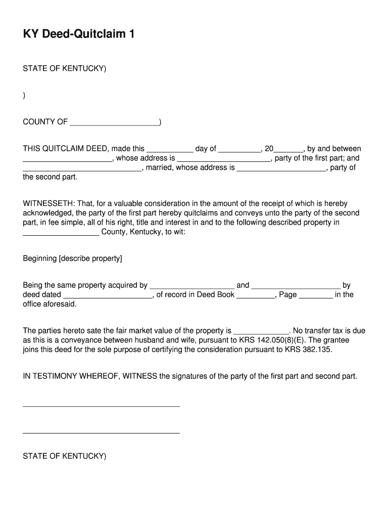 Fillable Online KY Deed-Quitclaim 1 Fax Email Print - pdfFiller