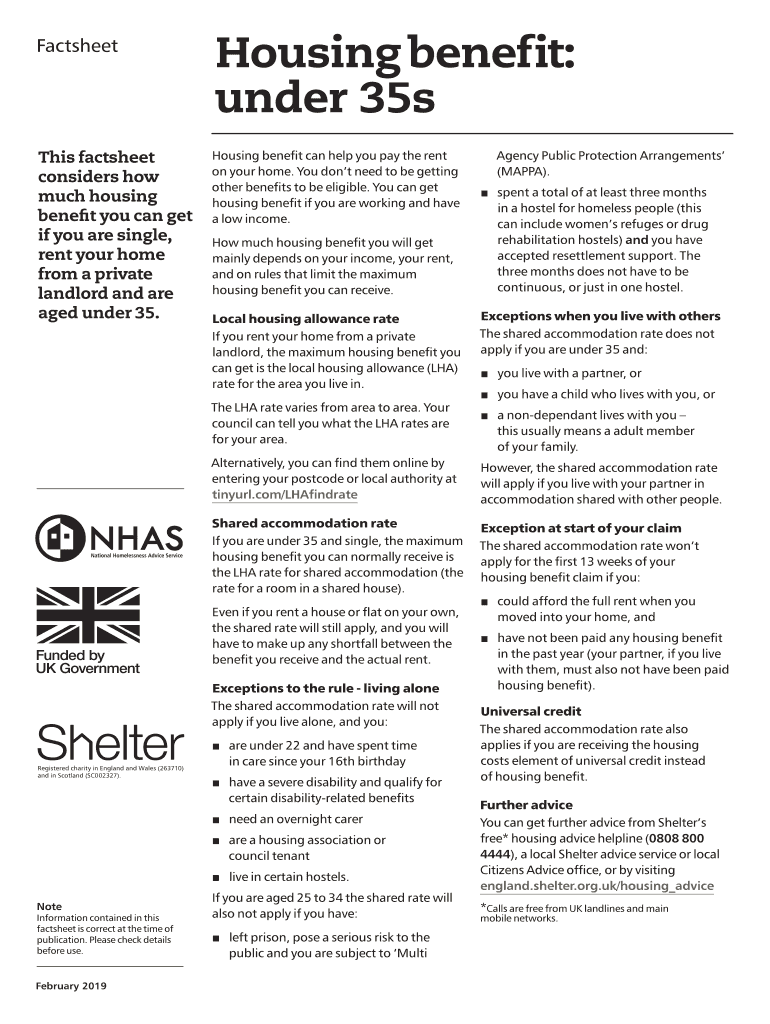 Fillable Online Housing benefit under 35s National Homelessness Advice Service Fax Email