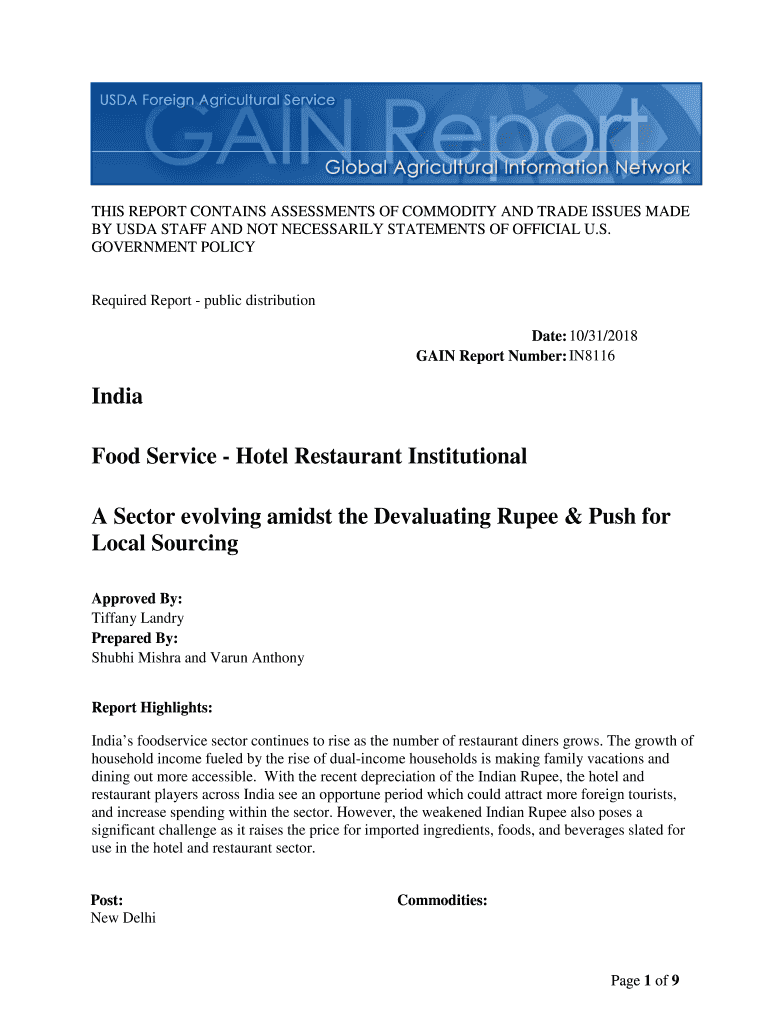 Fillable Online gain fas usda India Food Service Hotel Restaurant
