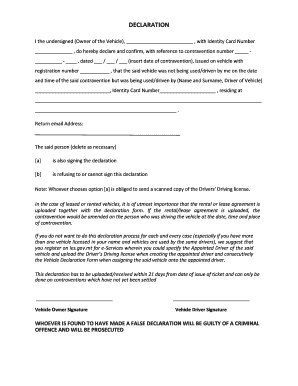 Vehicle Contravention Declaration Form