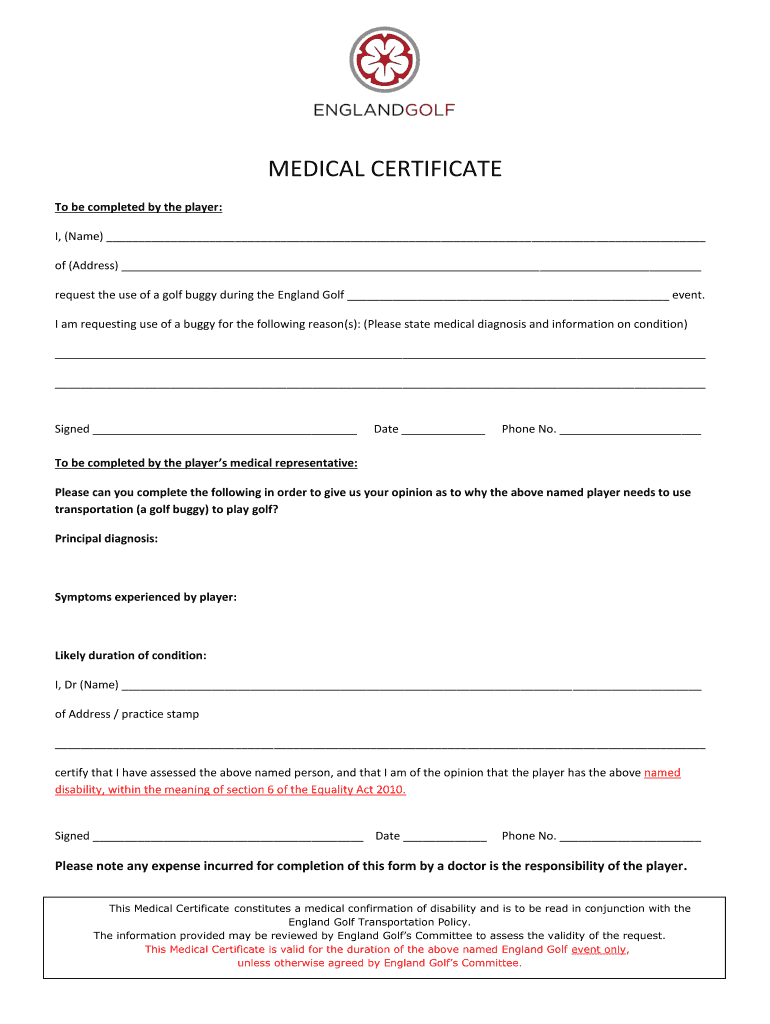 medical certificate for golf buggy use Preview on Page 1