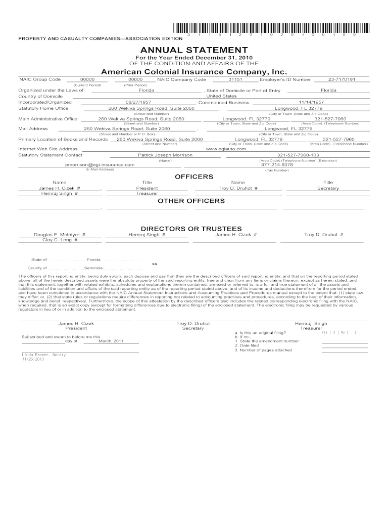 Fillable Online American Colonial Insurance Company, Inc Fax Email ...