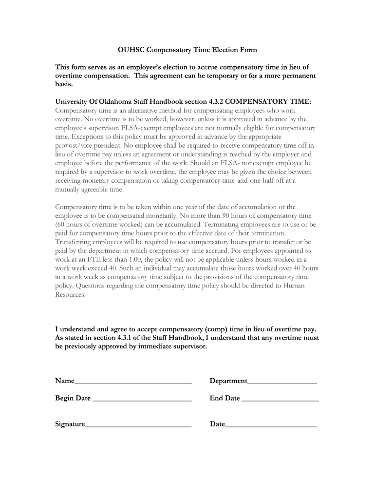 Fillable Online Comp Time Agreement Form Fax Email Print - pdfFiller