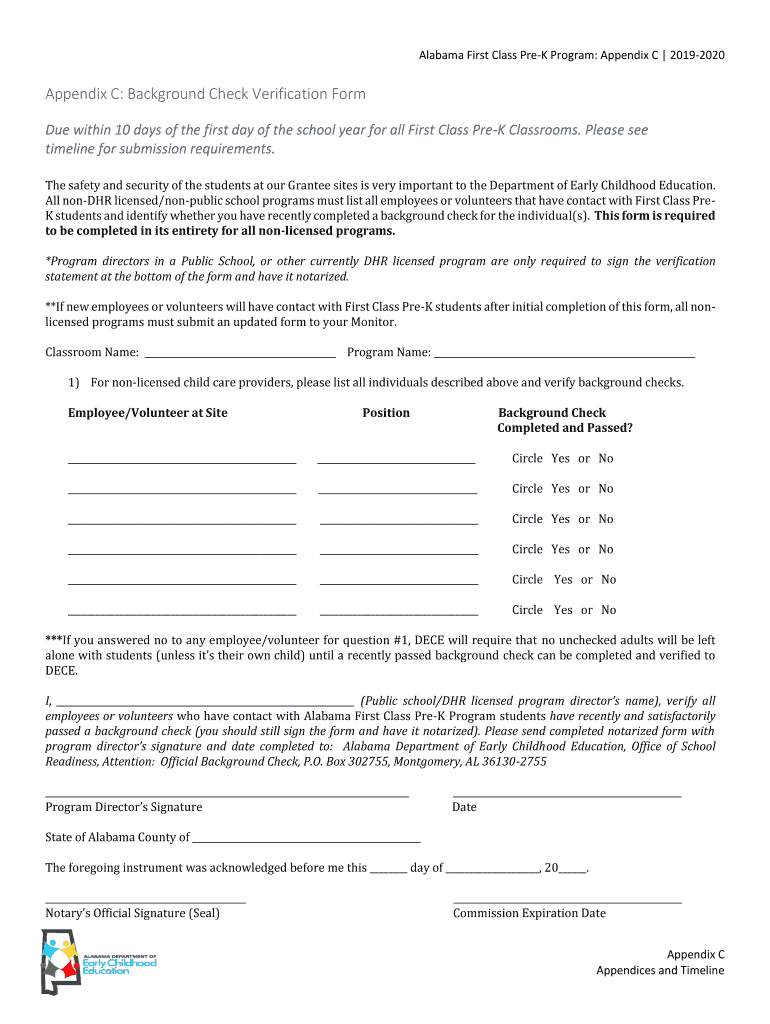Fillable Online children alabama Alabama First Class PreK Program