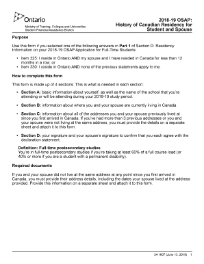 2018-19 OSAP: History of Canadian Residency for Student and Spouse