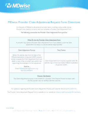 Fillable Online Mdwise Provider Claim Adjustment Request Form Directions Fax Email Print Pdffiller Fillable Online Mdwise Provider Claim Adjustment Request Form Directions Fax Email Print Pdffiller
