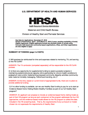 Fillable Online mchb hrsa FAQs HRSA-18-101 Division of Healthy Start ...