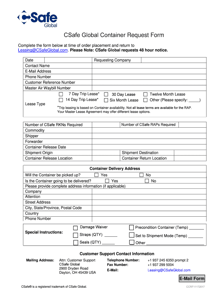 Fillable Online CSafe Global Container Request Form Fax Email Print pdfFiller