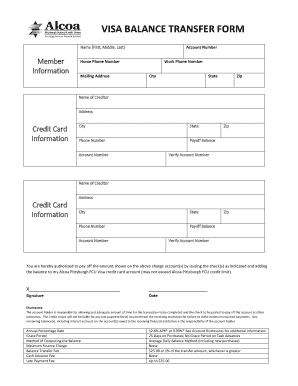 Visa Balance Transfer Form