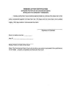 Letter of demand - DEMAND LETTER CERTIFICATION (complete this form for all ... - nycourts