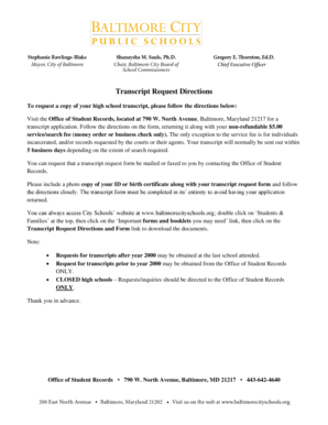 Baltimore City Public Schools Transcript Request Form