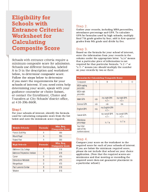 School Entrance Criteria Worksheet