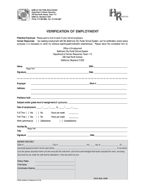 Baltimore City Public School System Verification of Employment